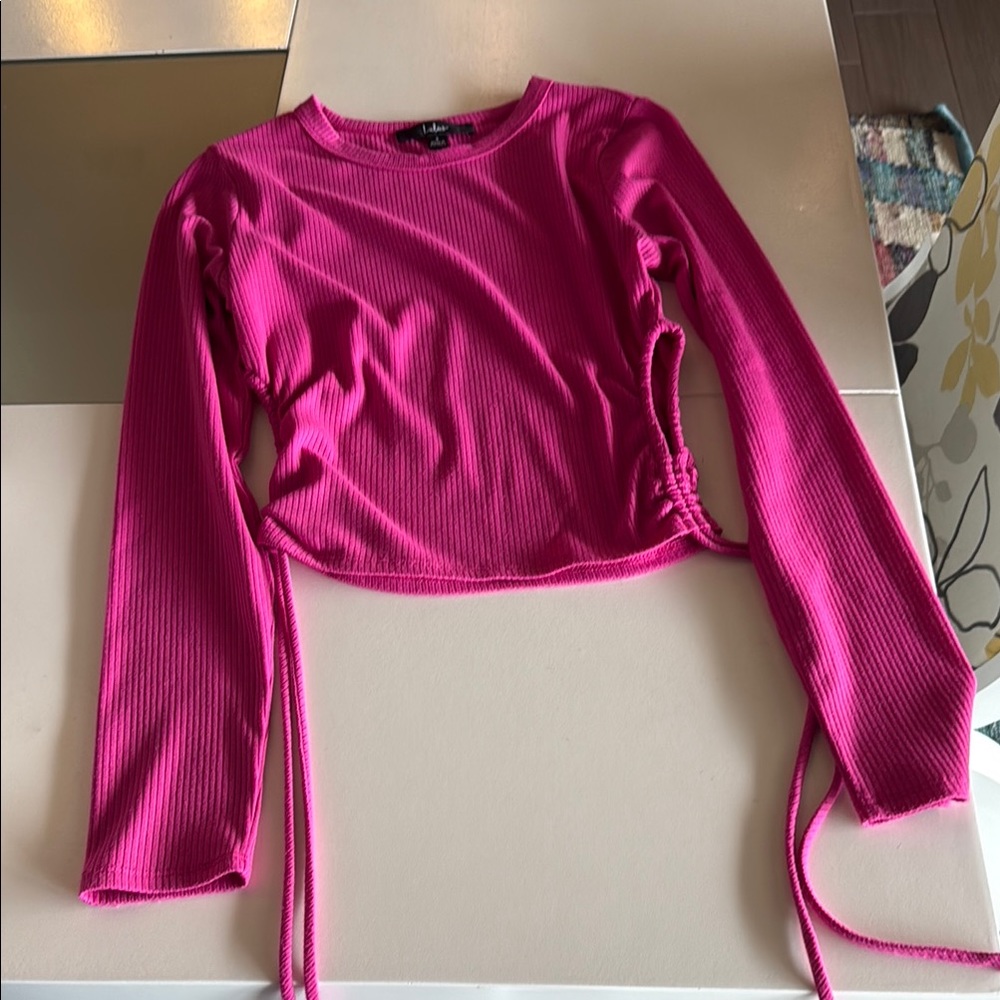 Lulu's Pink Ruched Crop Blouse